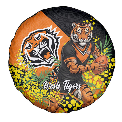 Wests Tigers Spare Tire Cover Golden Wattle Floral Polynesian - Australian Flower - Rugby Mascot