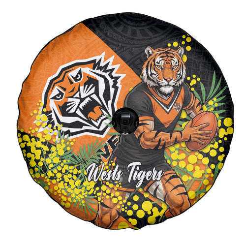 Wests Tigers Spare Tire Cover Golden Wattle Floral Polynesian - Australian Flower - Rugby Mascot
