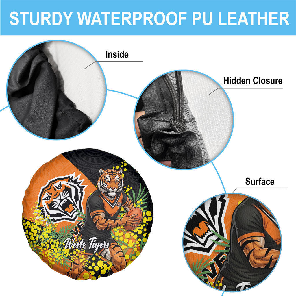 Wests Tigers Spare Tire Cover Golden Wattle Floral Polynesian - Australian Flower - Rugby Mascot