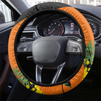 Wests Tigers Steering Wheel Cover Golden Wattle Floral Polynesian - Australian Flower - Rugby Mascot