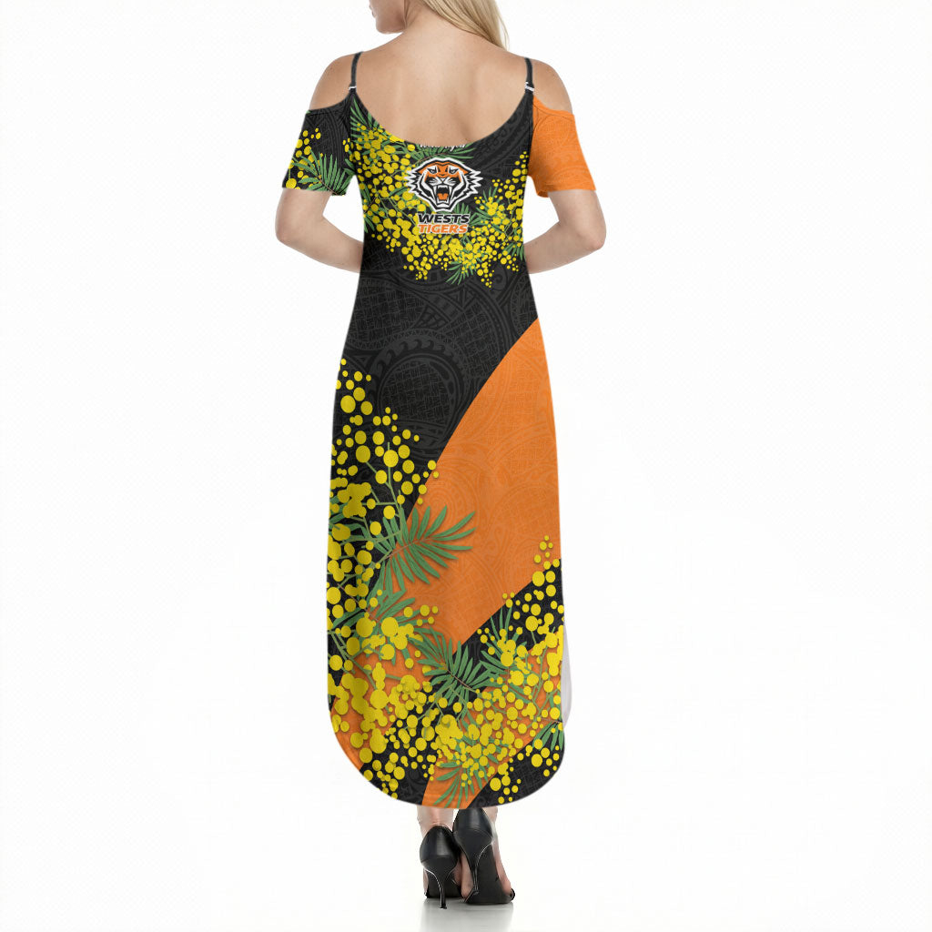 Wests Tigers Summer Maxi Dress Golden Wattle Floral Polynesian - Australian Flower - Rugby Mascot