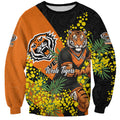 Wests Tigers Sweatshirt Golden Wattle Floral Polynesian - Australian Flower - Rugby Mascot