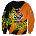 Wests Tigers Sweatshirt Golden Wattle Floral Polynesian - Australian Flower - Rugby Mascot