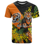 Wests Tigers T Shirt Golden Wattle Floral Polynesian - Australian Flower - Rugby Mascot