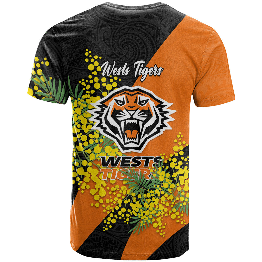 Wests Tigers T Shirt Golden Wattle Floral Polynesian - Australian Flower - Rugby Mascot