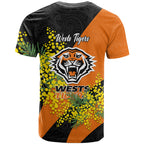 Wests Tigers T Shirt Golden Wattle Floral Polynesian - Australian Flower - Rugby Mascot