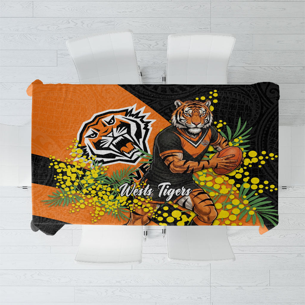 Wests Tigers Tablecloth Golden Wattle Floral Polynesian - Australian Flower - Rugby Mascot