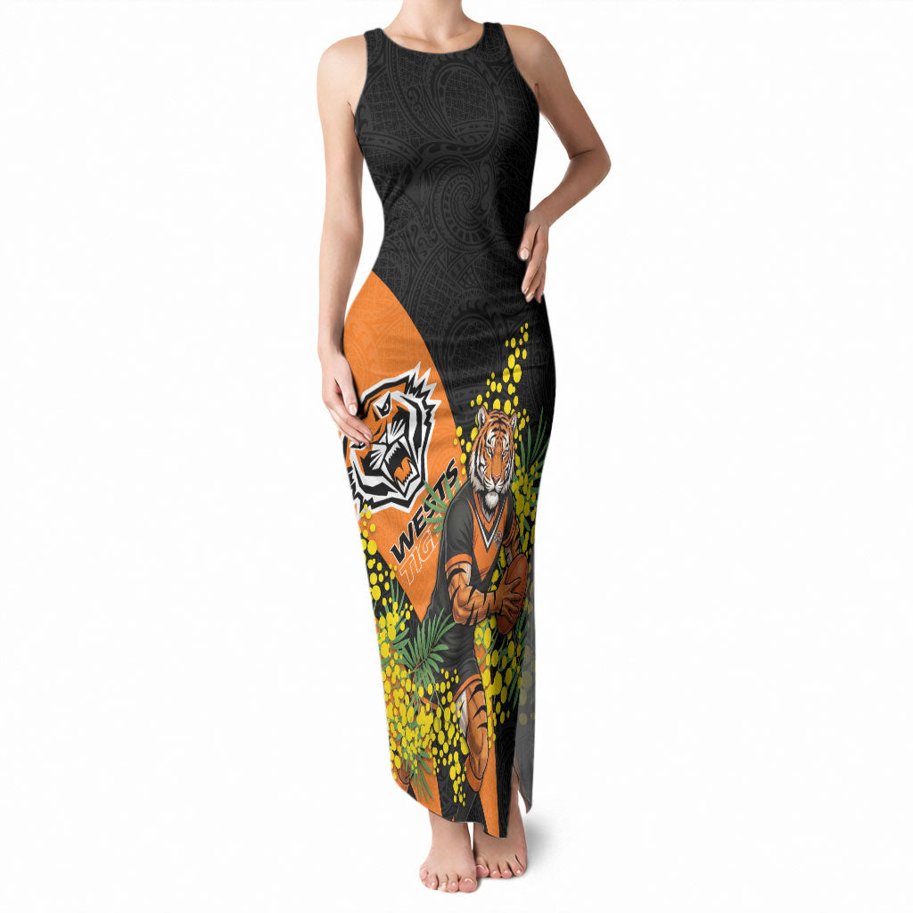Wests Tigers Tank Maxi Dress Golden Wattle Floral Polynesian - Australian Flower - Rugby Mascot