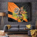 Wests Tigers Tapestry Golden Wattle Floral Polynesian - Australian Flower - Rugby Mascot