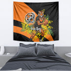 Wests Tigers Tapestry Golden Wattle Floral Polynesian - Australian Flower - Rugby Mascot
