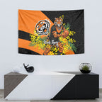 Wests Tigers Tapestry Golden Wattle Floral Polynesian - Australian Flower - Rugby Mascot