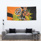 Wests Tigers Tapestry Golden Wattle Floral Polynesian - Australian Flower - Rugby Mascot