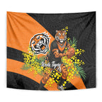 Wests Tigers Tapestry Golden Wattle Floral Polynesian - Australian Flower - Rugby Mascot