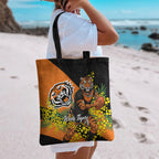 Wests Tigers Tote Bag Golden Wattle Floral Polynesian - Australian Flower - Rugby Mascot