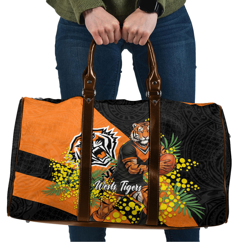 Wests Tigers Travel Bag Golden Wattle Floral Polynesian - Australian Flower - Rugby Mascot