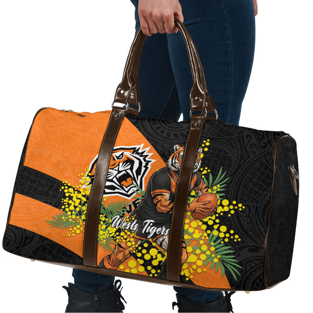 Wests Tigers Travel Bag Golden Wattle Floral Polynesian - Australian Flower - Rugby Mascot
