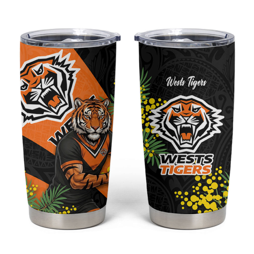 Wests Tigers Tumbler Cup Golden Wattle Floral Polynesian - Australian Flower - Rugby Mascot
