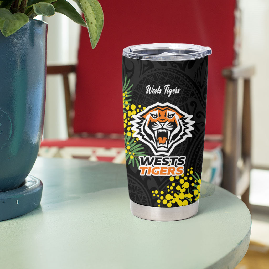 Wests Tigers Tumbler Cup Golden Wattle Floral Polynesian - Australian Flower - Rugby Mascot