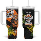 Wests Tigers Tumbler With Handle Golden Wattle Floral Polynesian - Australian Flower - Rugby Mascot