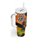 Wests Tigers Tumbler With Handle Golden Wattle Floral Polynesian - Australian Flower - Rugby Mascot