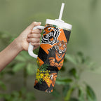 Wests Tigers Tumbler With Handle Golden Wattle Floral Polynesian - Australian Flower - Rugby Mascot