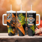 Wests Tigers Tumbler With Handle Golden Wattle Floral Polynesian - Australian Flower - Rugby Mascot