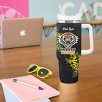 Wests Tigers Tumbler With Handle Golden Wattle Floral Polynesian - Australian Flower - Rugby Mascot