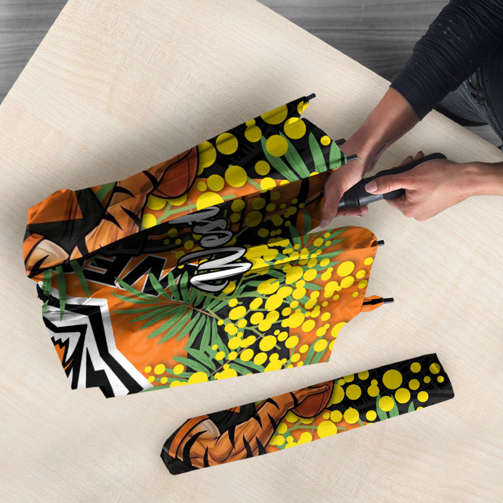 Wests Tigers Umbrella Golden Wattle Floral Polynesian - Australian Flower - Rugby Mascot