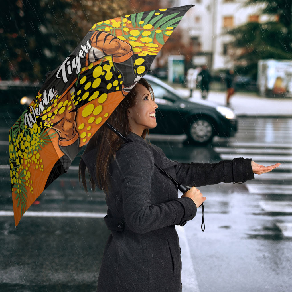 Wests Tigers Umbrella Golden Wattle Floral Polynesian - Australian Flower - Rugby Mascot
