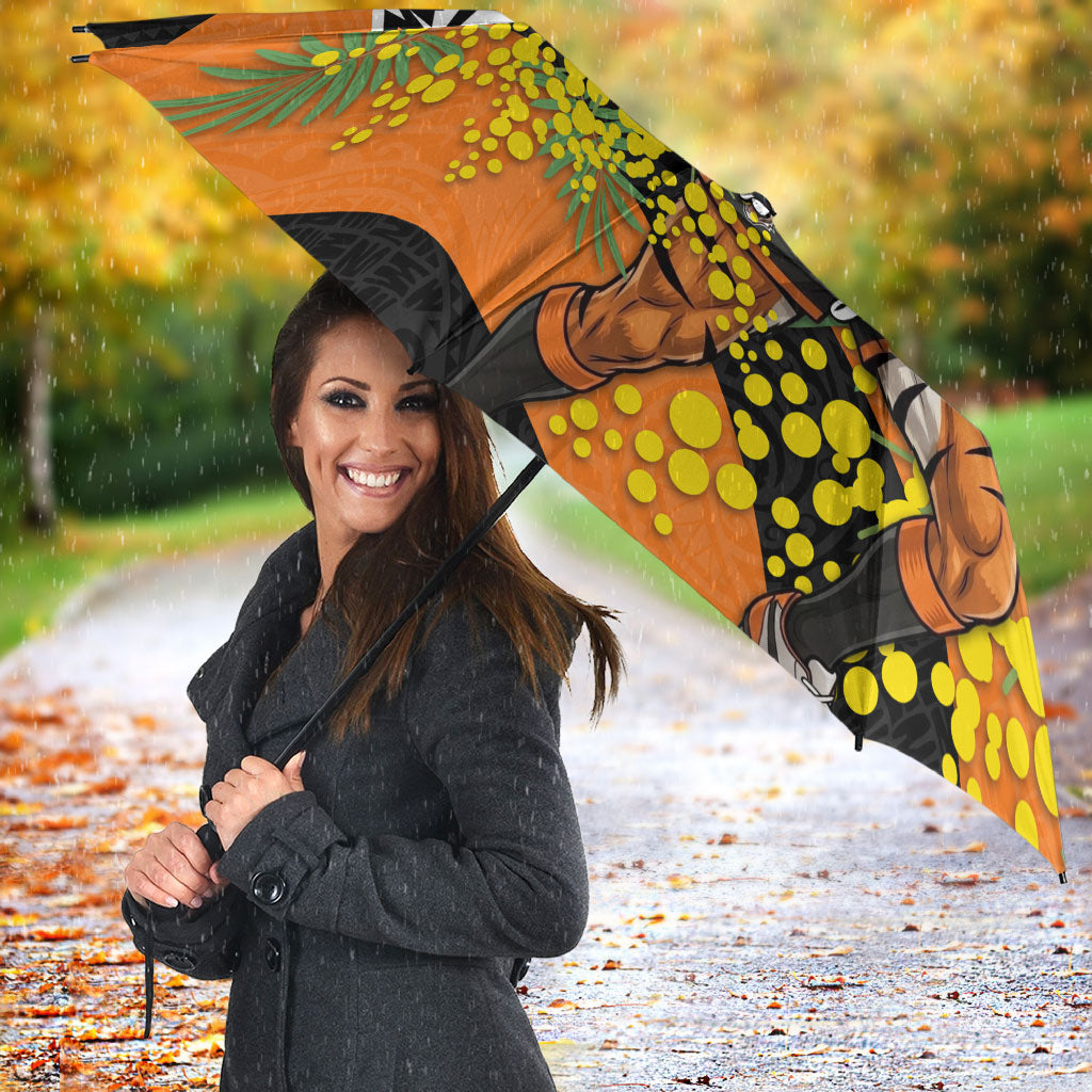 Wests Tigers Umbrella Golden Wattle Floral Polynesian - Australian Flower - Rugby Mascot