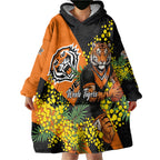 Wests Tigers Wearable Blanket Hoodie Golden Wattle Floral Polynesian - Australian Flower - Rugby Mascot