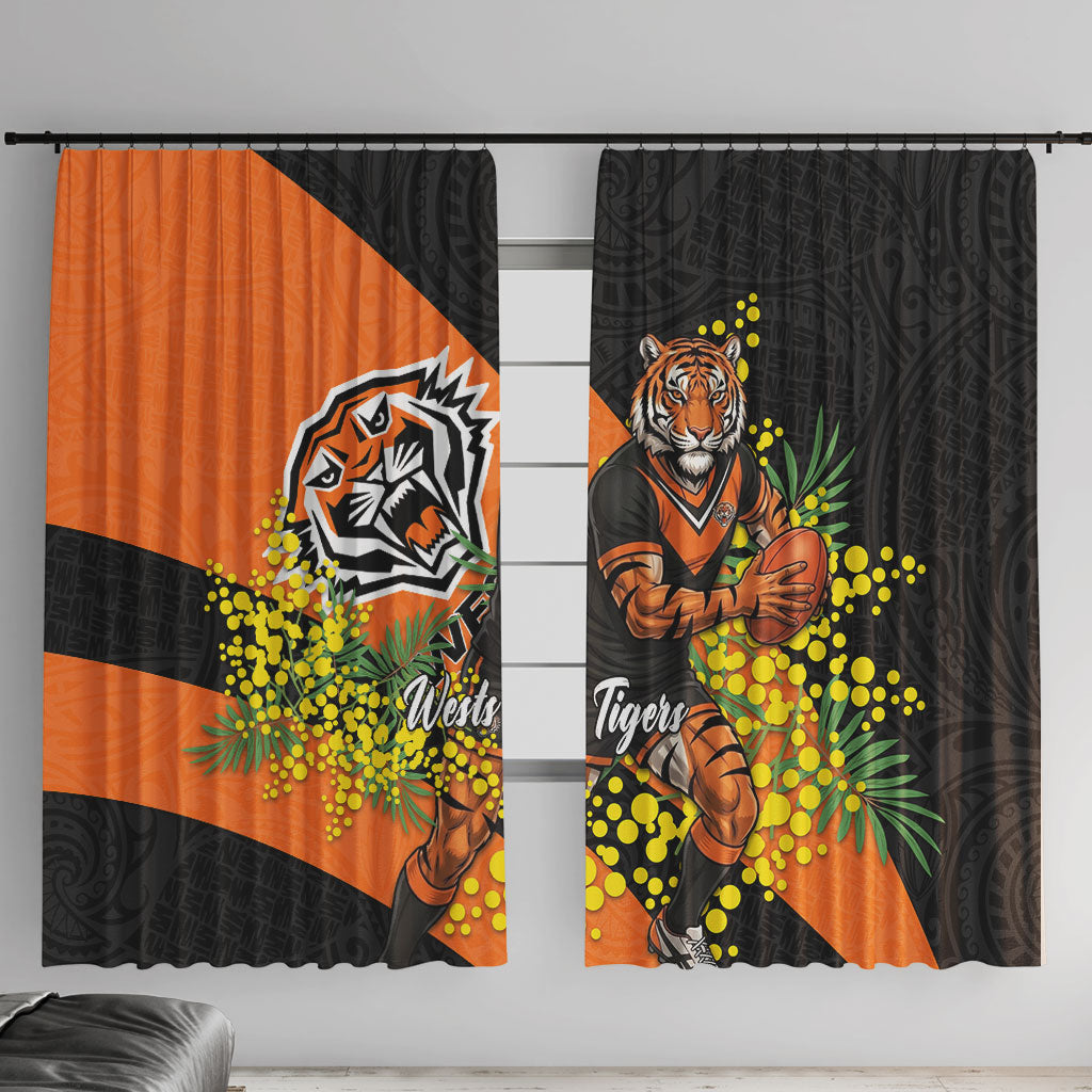 Wests Tigers Window Curtain Golden Wattle Floral Polynesian - Australian Flower - Rugby Mascot