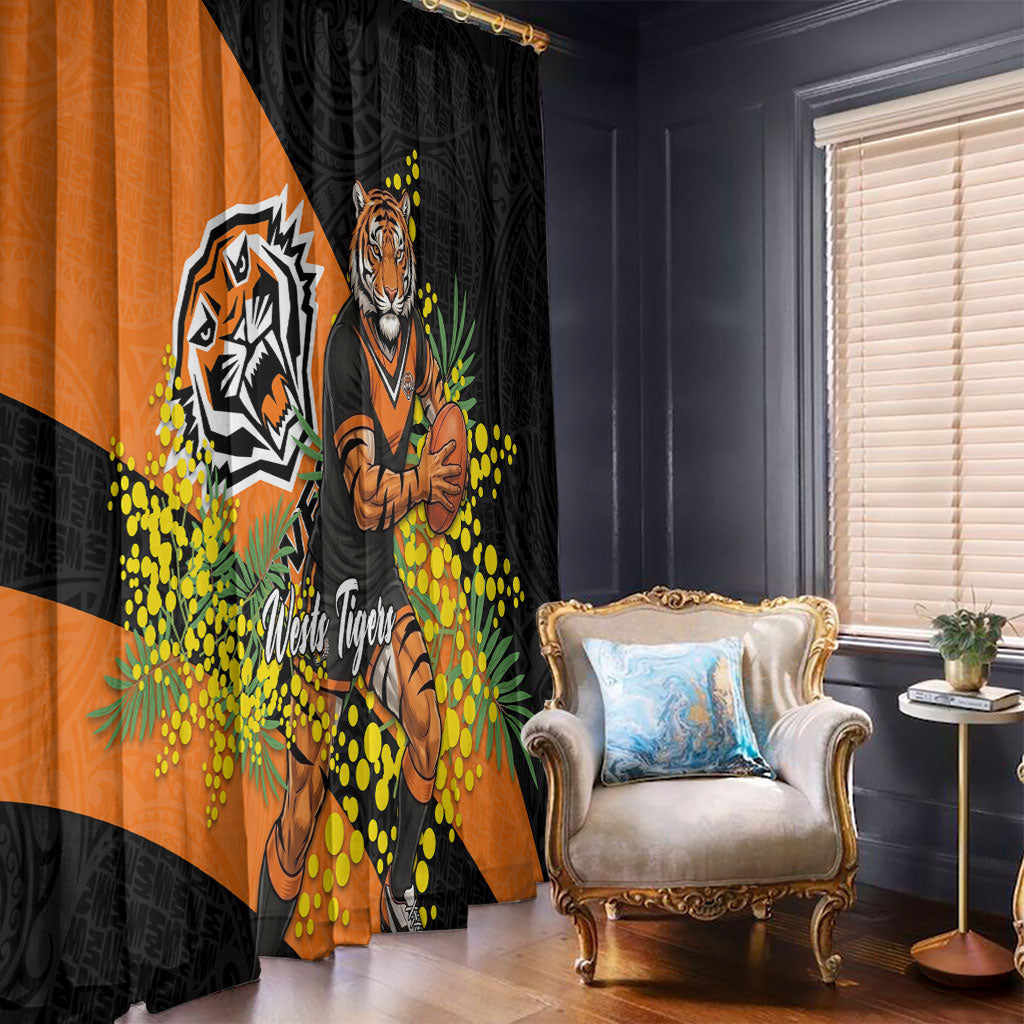 Wests Tigers Window Curtain Golden Wattle Floral Polynesian - Australian Flower - Rugby Mascot