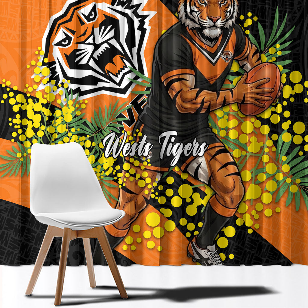 Wests Tigers Window Curtain Golden Wattle Floral Polynesian - Australian Flower - Rugby Mascot