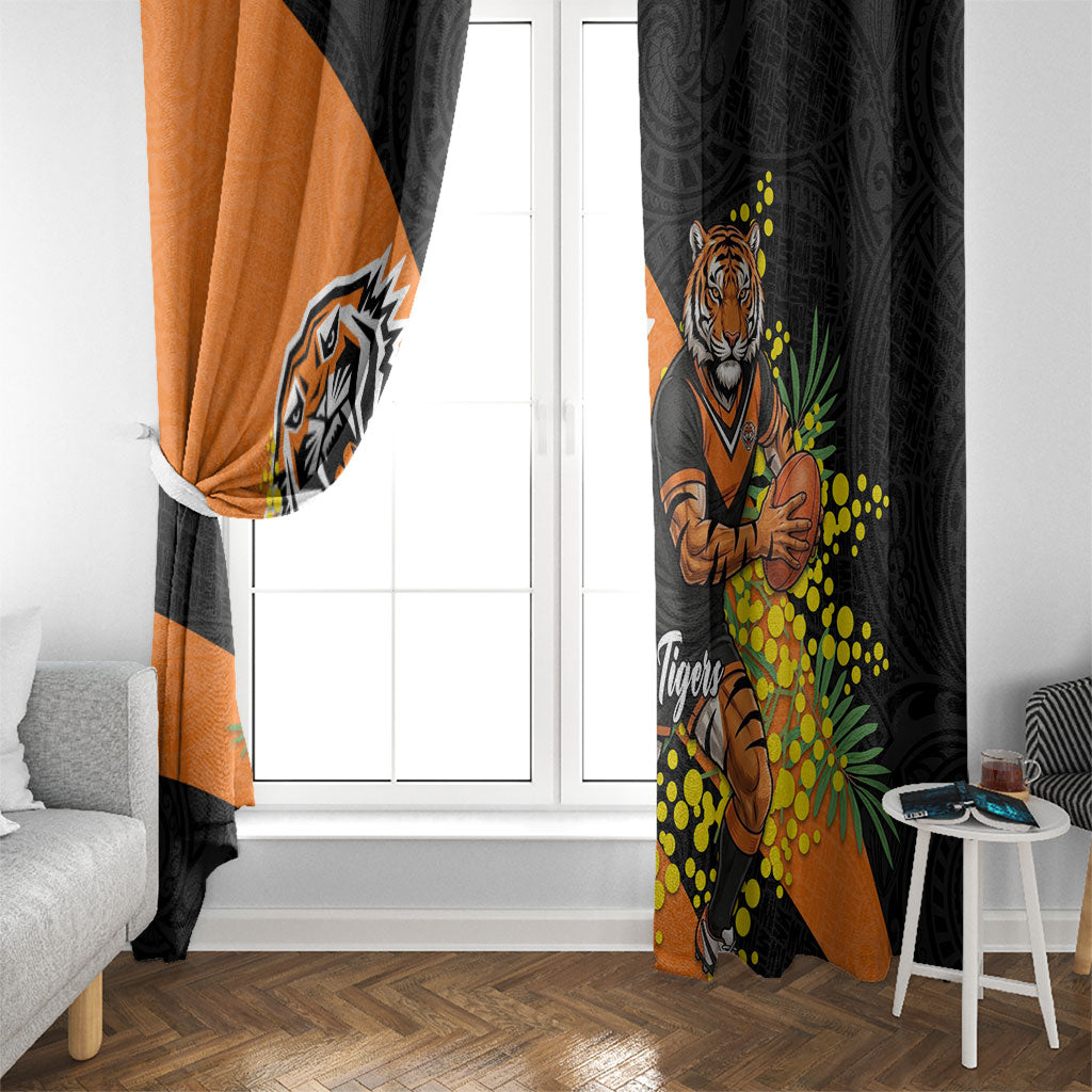 Wests Tigers Window Curtain Golden Wattle Floral Polynesian - Australian Flower - Rugby Mascot
