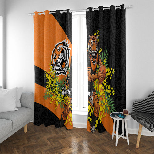 Wests Tigers Window Curtain Golden Wattle Floral Polynesian - Australian Flower - Rugby Mascot