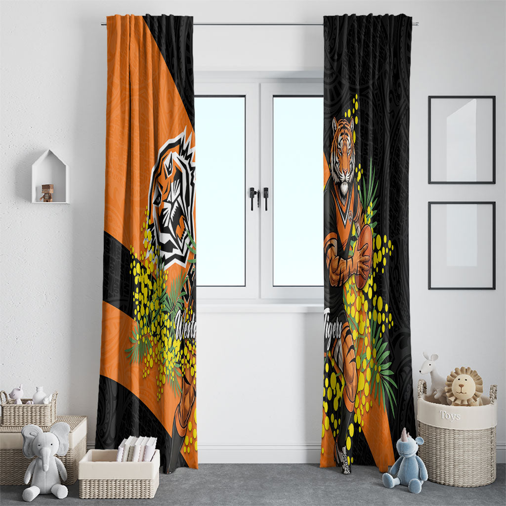 Wests Tigers Window Curtain Golden Wattle Floral Polynesian - Australian Flower - Rugby Mascot