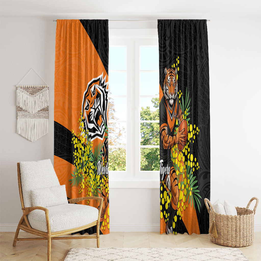 Wests Tigers Window Curtain Golden Wattle Floral Polynesian - Australian Flower - Rugby Mascot