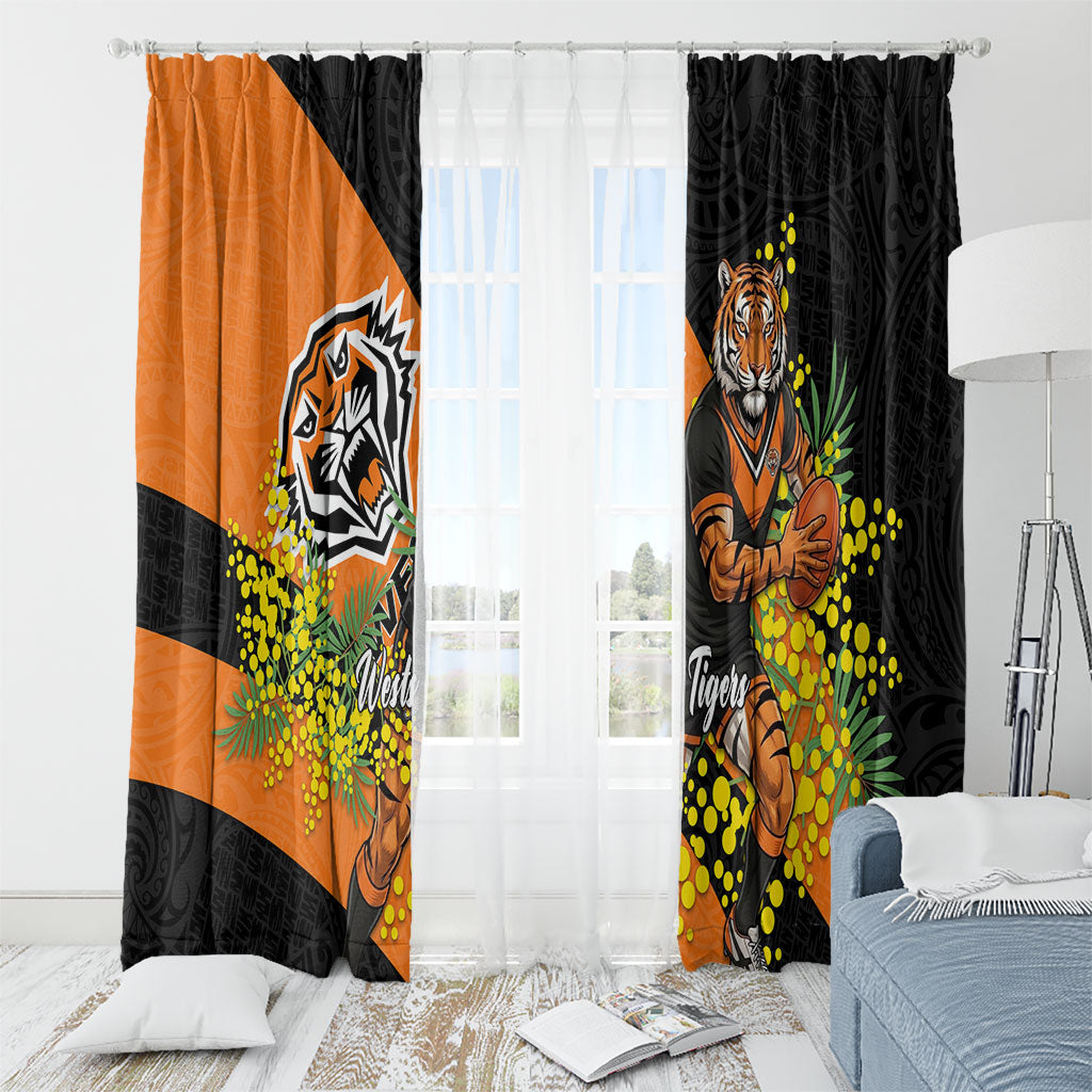 Wests Tigers Window Curtain Golden Wattle Floral Polynesian - Australian Flower - Rugby Mascot