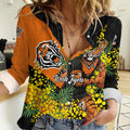 Wests Tigers Women Casual Shirt Golden Wattle Floral Polynesian - Australian Flower - Rugby Mascot