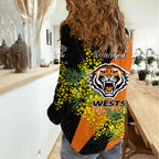 Wests Tigers Women Casual Shirt Golden Wattle Floral Polynesian - Australian Flower - Rugby Mascot