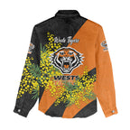 Wests Tigers Women Casual Shirt Golden Wattle Floral Polynesian - Australian Flower - Rugby Mascot