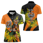Wests Tigers Women Polo Shirt Golden Wattle Floral Polynesian - Australian Flower - Rugby Mascot