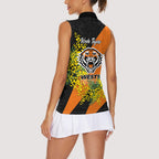Wests Tigers Women Sleeveless Polo Shirt Golden Wattle Floral Polynesian - Australian Flower - Rugby Mascot