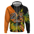 Wests Tigers Zip Hoodie Golden Wattle Floral Polynesian - Australian Flower - Rugby Mascot