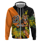 Wests Tigers Zip Hoodie Golden Wattle Floral Polynesian - Australian Flower - Rugby Mascot