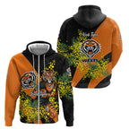 Wests Tigers Zip Hoodie Golden Wattle Floral Polynesian - Australian Flower - Rugby Mascot