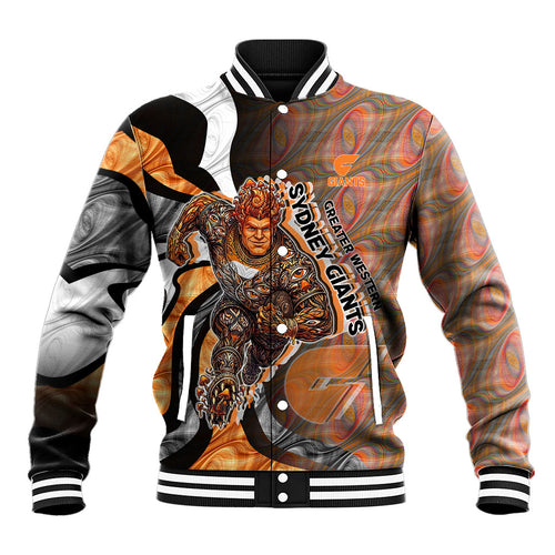 Personalised Greater Western Sydney Giants Baseball Jacket Trippy Psychedelic Abstract Art Mascot Football Fans
