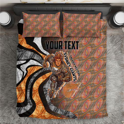 Personalised Greater Western Sydney Giants Bedding Set Trippy Psychedelic Abstract Art Mascot Football Fans