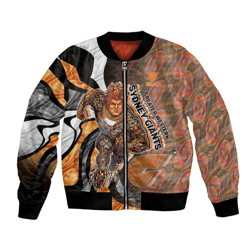 Personalised Greater Western Sydney Giants Bomber Jacket Trippy Psychedelic Abstract Art Mascot Football Fans
